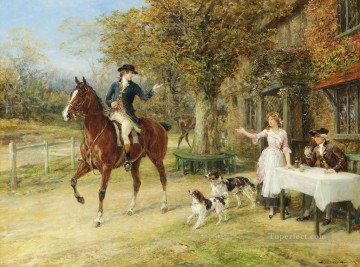horse cats Painting - A fond farewell Heywood Hardy horse riding